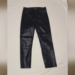 Gap Vintage Slim Sky High Black Coated Jeans 29‎ 8R Metallic Faux Leather Look